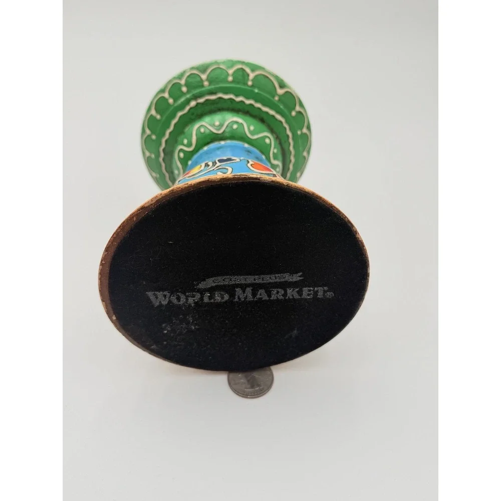 World Market Hand Painted Candle Holder Bohemian Folk Art Pillar Votive 6